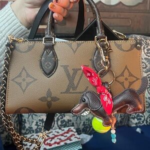 Dachshund Bag Charm with Tennis Ball - Brown